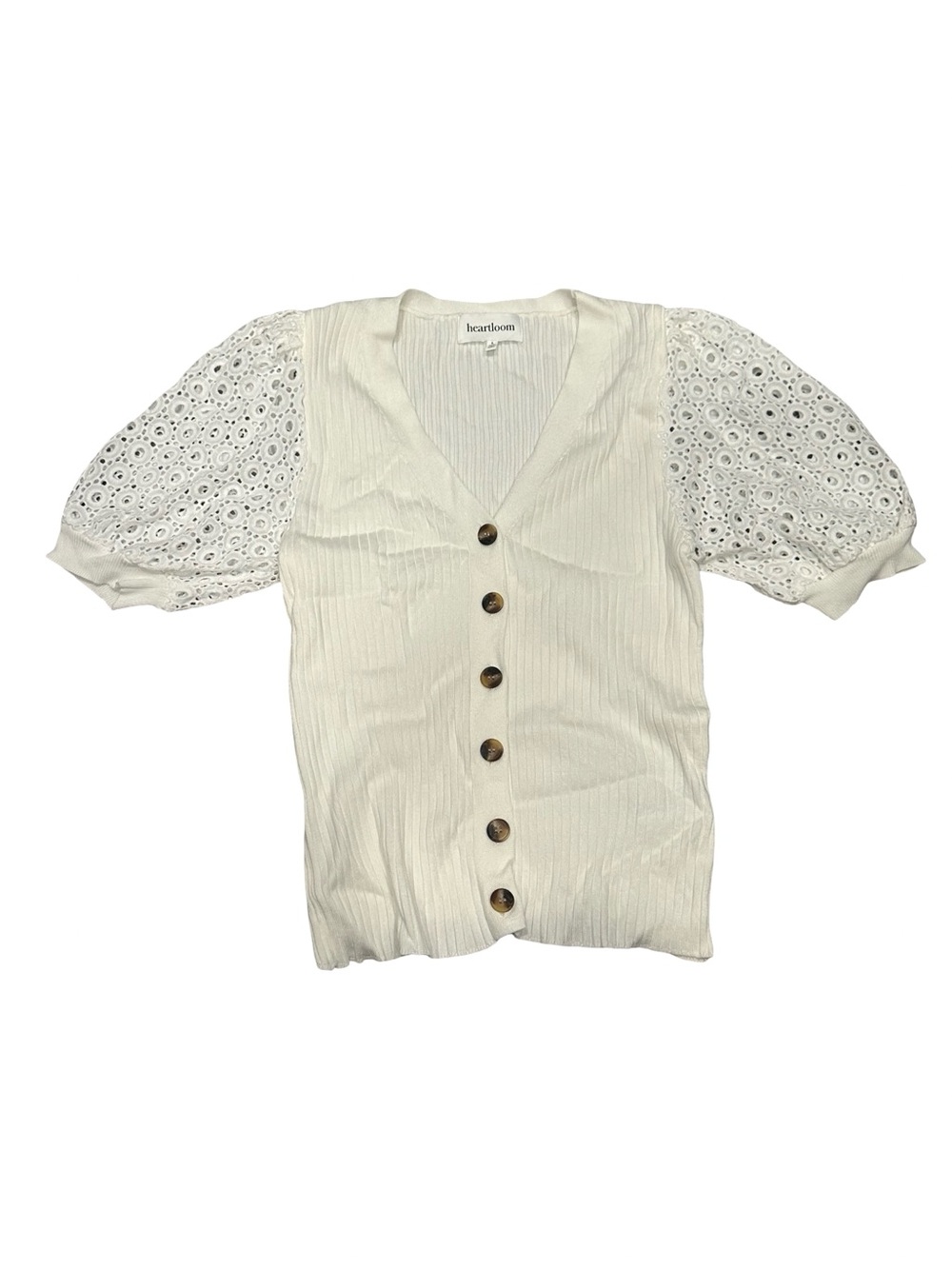EUC Heartloom Women’s Large Ivory Eyelet Puff Sleeve Button-Front Top